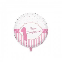 PALLONE MYLAR 45cm PRIMO COMPLEANNO ROSA