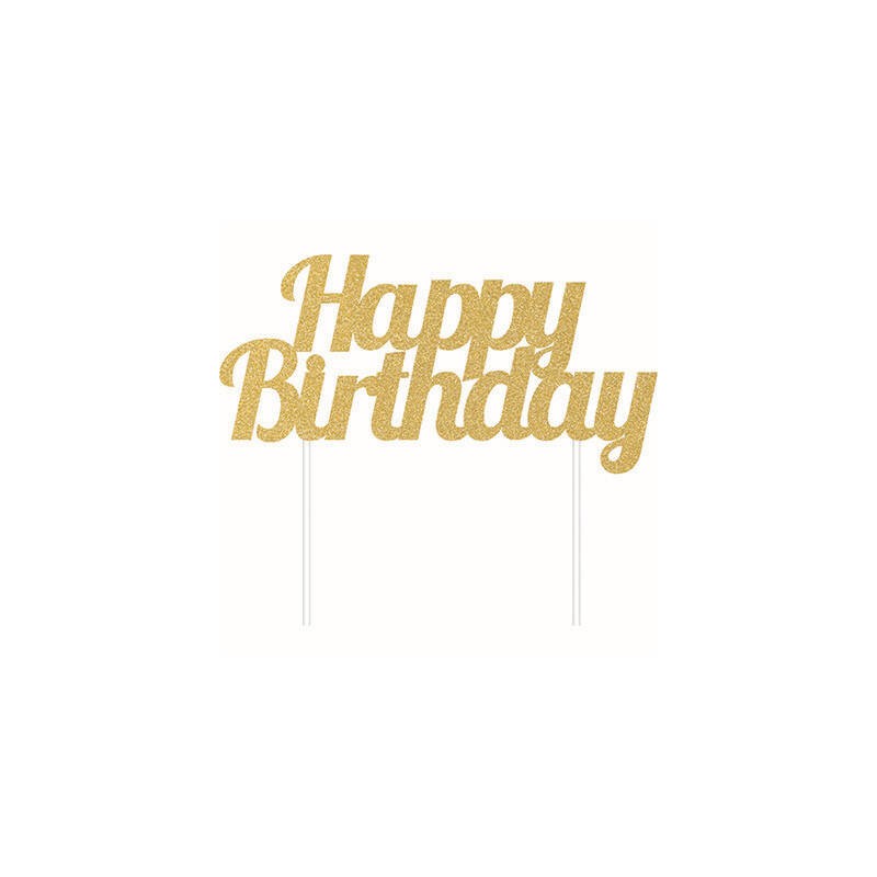 CAKE TOPPER GLITTER HAPPY BIRTHDAY 15x17cm GOLD