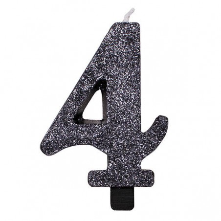CANDELINA NUMERO 4 GLITTER NERO 9,5cm