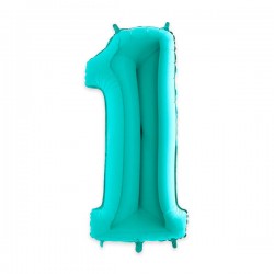 PALLONE NUMERO 1 MYLAR 102cm 40 ACQUAMARINA