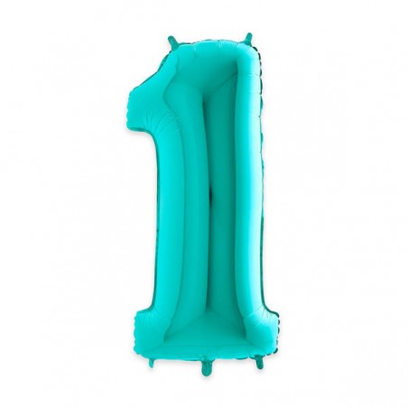 PALLONE NUMERO 1 MYLAR 102cm 40 ACQUAMARINA