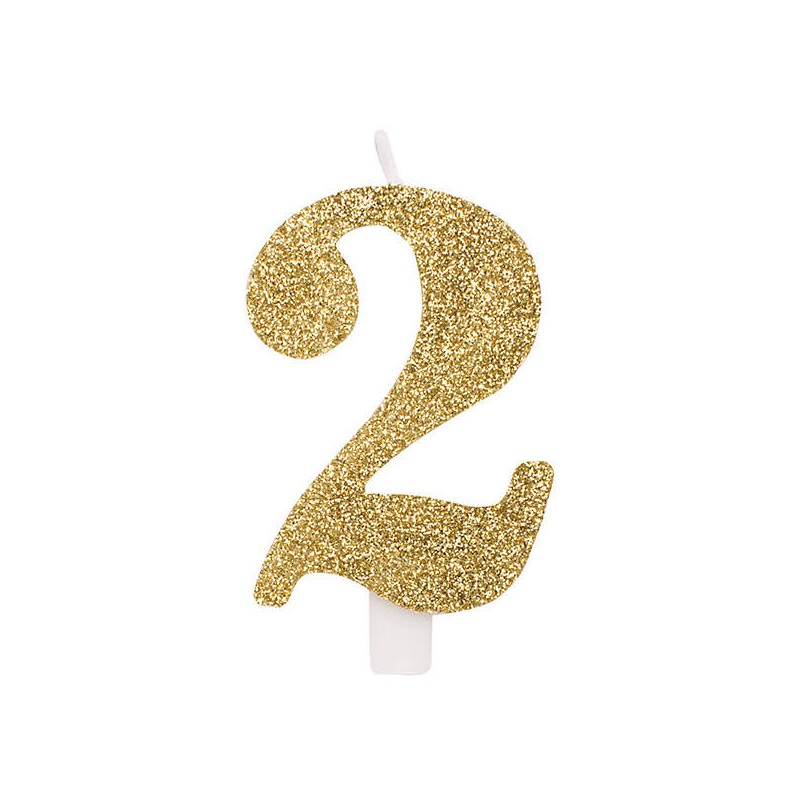 CANDELINA NUMERO 2 GLITTER ORO 9,5cm