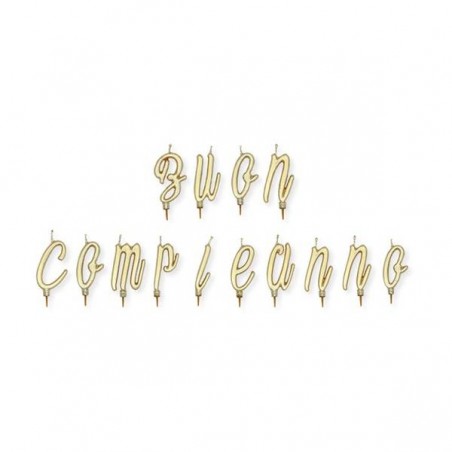 CANDELINE 5cm BUON COMPLEANNO ORO METAL C/BASE