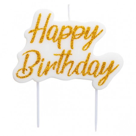 CANDELINA GLITTER ORO HAPPY BIRTHDAY 8x6cm