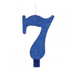 CANDELINA NUMERO 7 GLITTER BLU 9,5cm