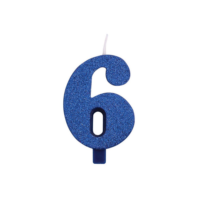 CANDELINA NUMERO 6 GLITTER BLU 9,5cm