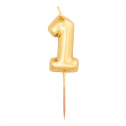 CANDELINA NUMERO 1 METAL ORO 8cm
