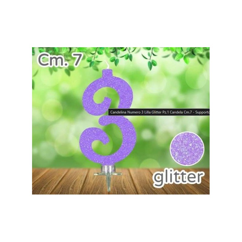 CANDELINA NUMERO 3 LILLA GLITTER 7cm