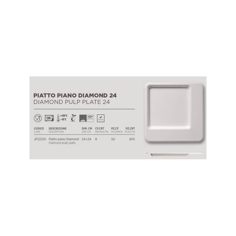 PIATTI DIAMOND POLPA 24x24 BIO COMPOSTABILI 50pz JUNGLE