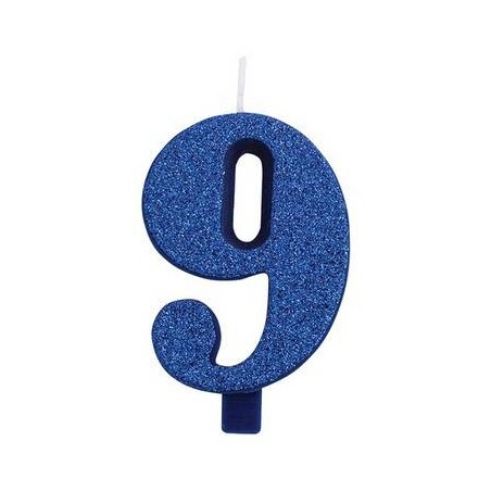 CANDELINA NUMERO 9 GLITTER BLU 9,5cm