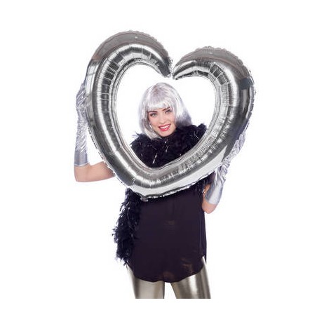 PALLONE MYLAR S/SHAPE CUORE SILVER PHOOTO BOOTH 80x75cm