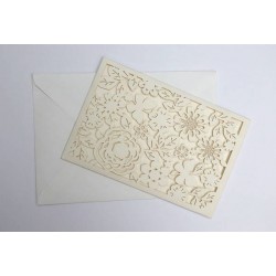 PARTECIPAZIONE +BUSTA LASER RICAMO FIORI AVORIO 12x18