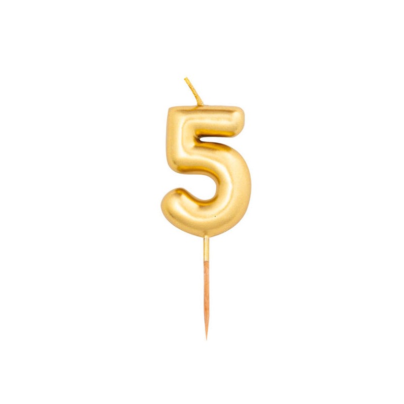 CANDELINA NUMERO 5 METAL ORO 8cm