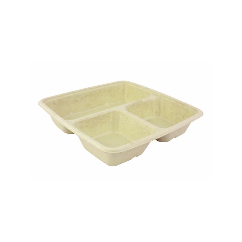 VASCHETTA POLPA QUADRATA 3 SCOMPARTI 500/200/200ml 23x23x4 BIO COMPOSTABILE 75pz