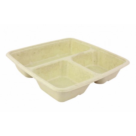 VASCHETTA POLPA QUADRATA 3 SCOMPARTI 500/200/200ml 23x23x4 BIO COMPOSTABILE 75pz