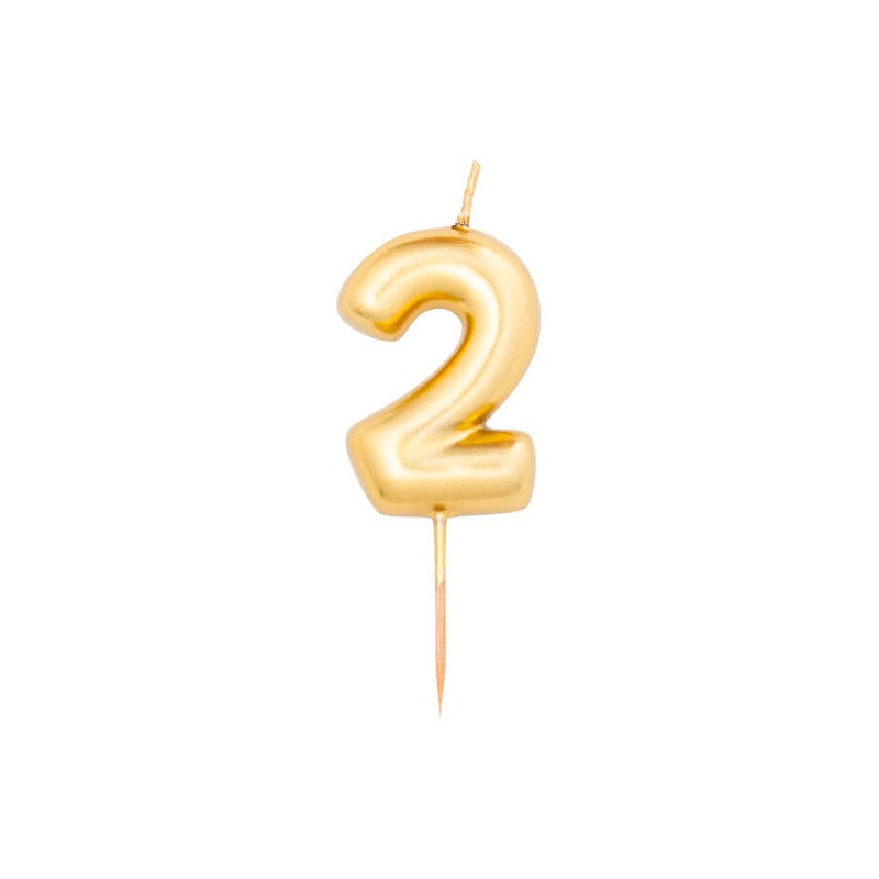 CANDELINA NUMERO 2 METAL ORO 8cm