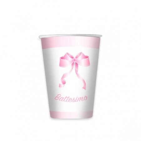 BICCHIERI 200cc BATTESIMO ROSA 8pz