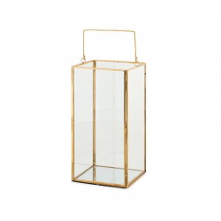 LANTERNA VETRO E METALLO BORDI ORO C/MANICO 12x12x23