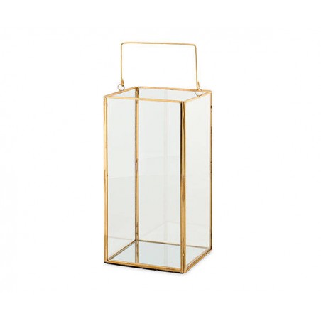 LANTERNA VETRO E METALLO BORDI ORO C/MANICO 12x12x23