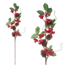 STELO CON BACCHE ROSSE E PIGNE 70cm