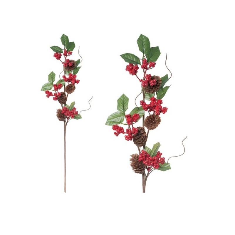 STELO CON BACCHE ROSSE E PIGNE 70cm