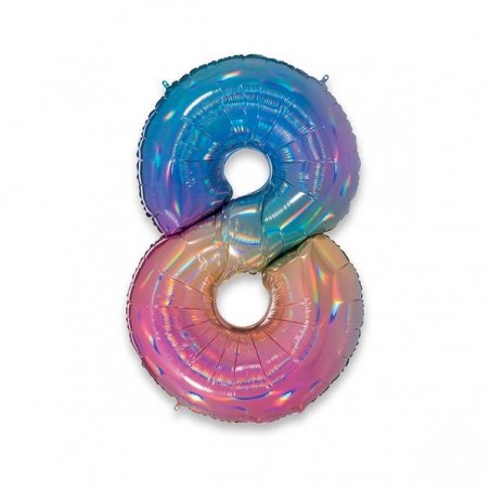 PALLONE NUMERO 8 MYLAR 102cm 40 RAINBOW