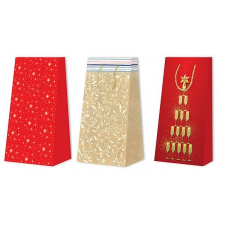 BORSA GIFT DECO RED MAT PORTA 2 BOTTIGLIE 21x12x40cm (3ASS.)