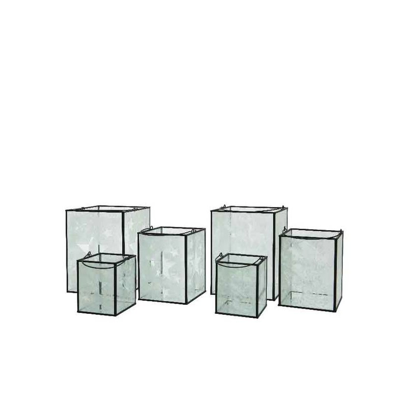 LANTERNA VETRO DECORO STELLE/RENNA 1pz 17x17x22cm