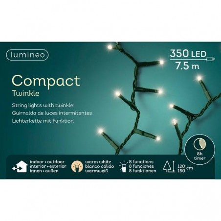 LED COMPACT 350 LUCI BIANCO CALDO 7,5mt INTERMITTENTI FILO VERDE DA ESTERNO