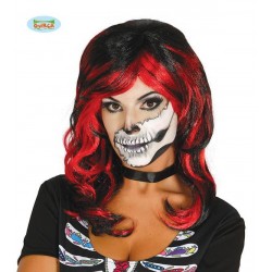 PARRUCCA CASCHETTO NERO CON MECHES ROSSE