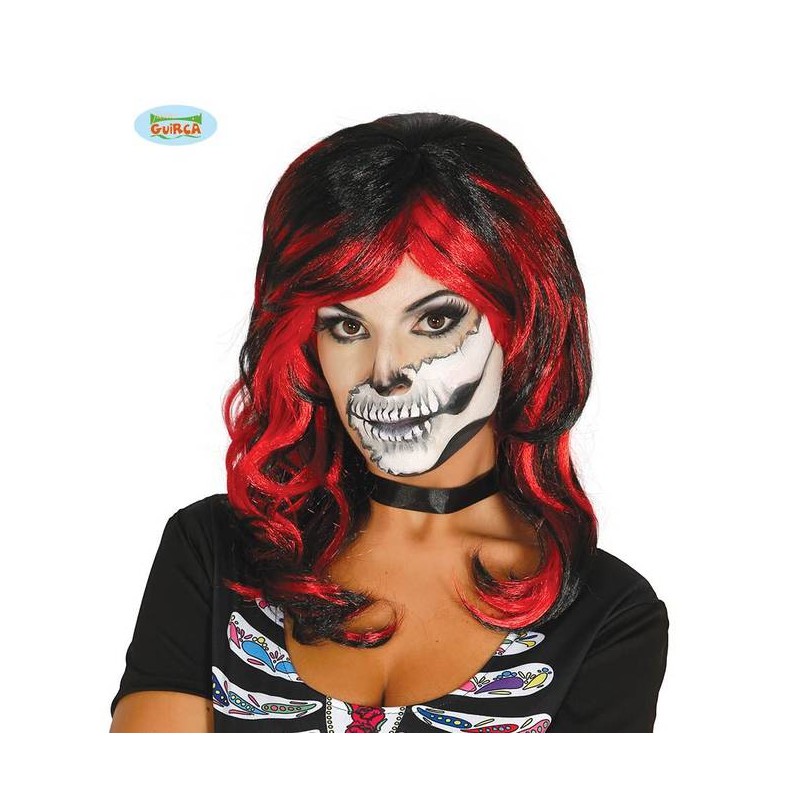 PARRUCCA CASCHETTO NERO CON MECHES ROSSE