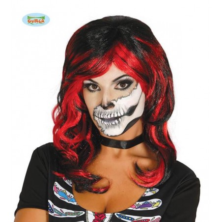 PARRUCCA CASCHETTO NERO CON MECHES ROSSE