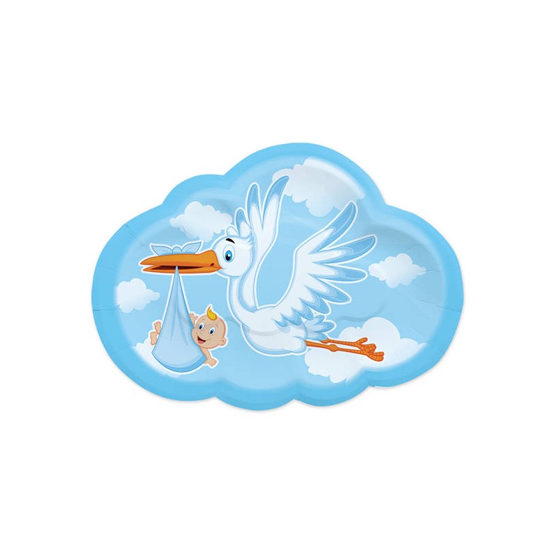 PIATTI cm26 CICOGNA NUVOLA CELESTE 8pz