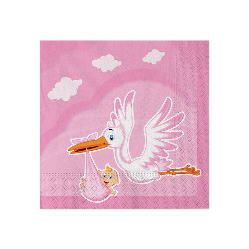 TOVAGLIOLI 33x33 CICOGNA NUVOLA ROSA 20pz