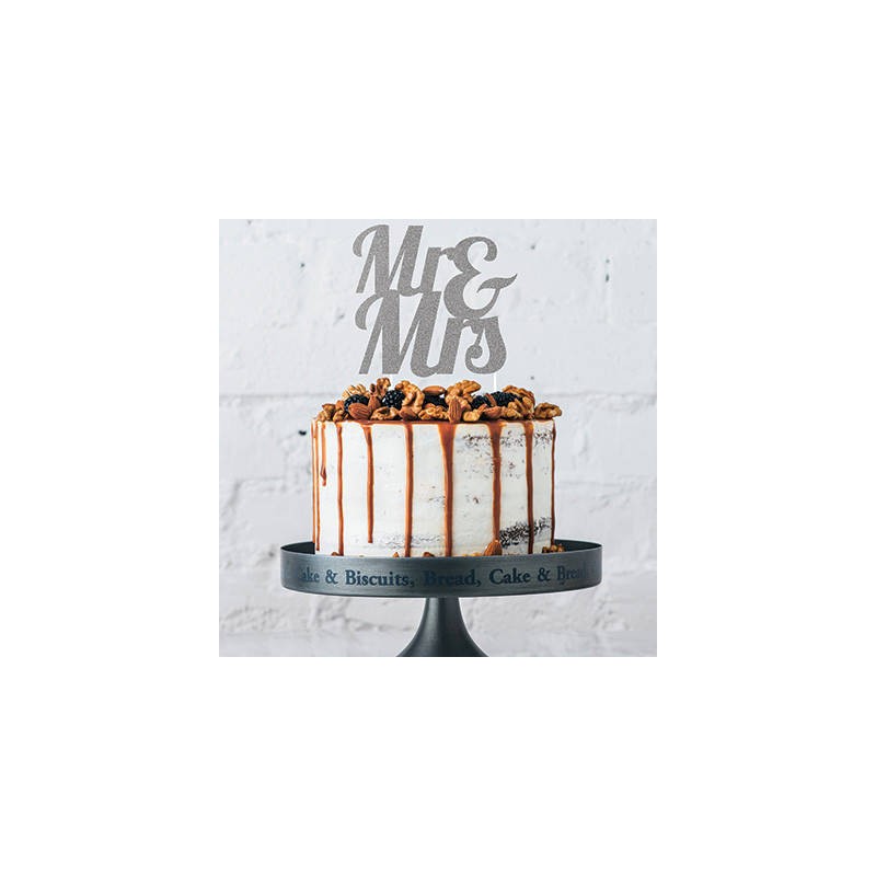 CAKE TOPPER GLITTER MR&MRS SILVER H24cm