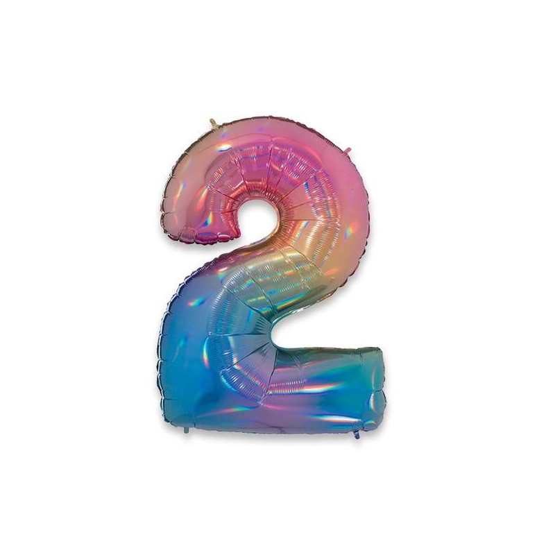 PALLONE NUMERO 2 MYLAR 102cm 40 RAINBOW