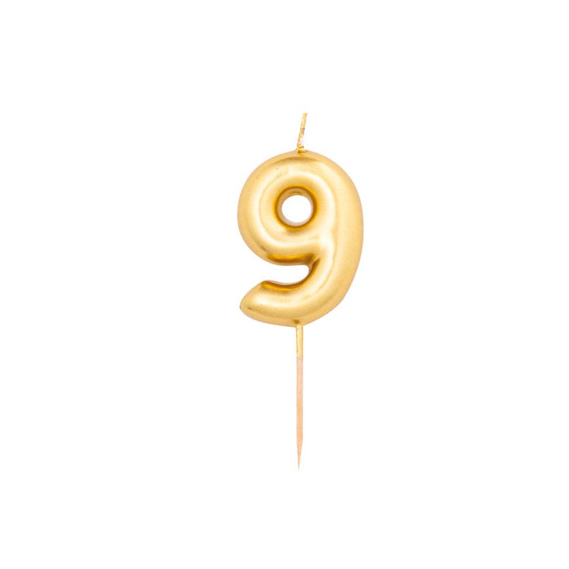 CANDELINA NUMERO 9 METAL ORO 8cm