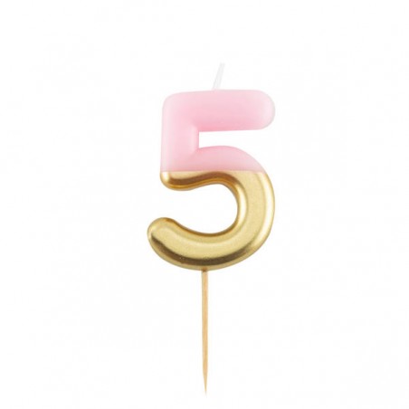 CANDELINA NUMERO 5 ROSA/ORO 10,5cm