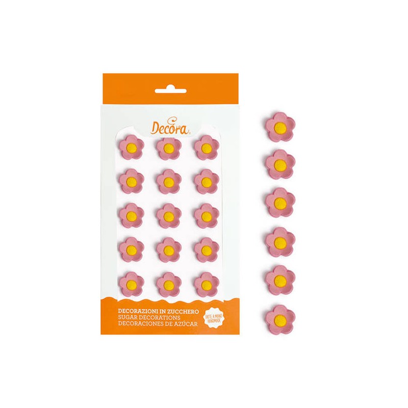 DECORAZIONI IN ZUCCHERO FIORELLINI ROSA ø2cm 15pz