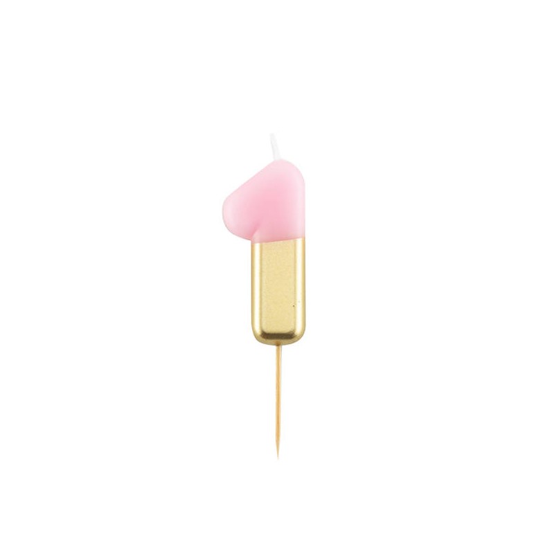 CANDELINA NUMERO 1 ROSA/ORO 10,5cm