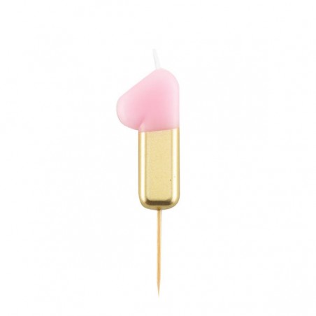CANDELINA NUMERO 1 ROSA/ORO 10,5cm