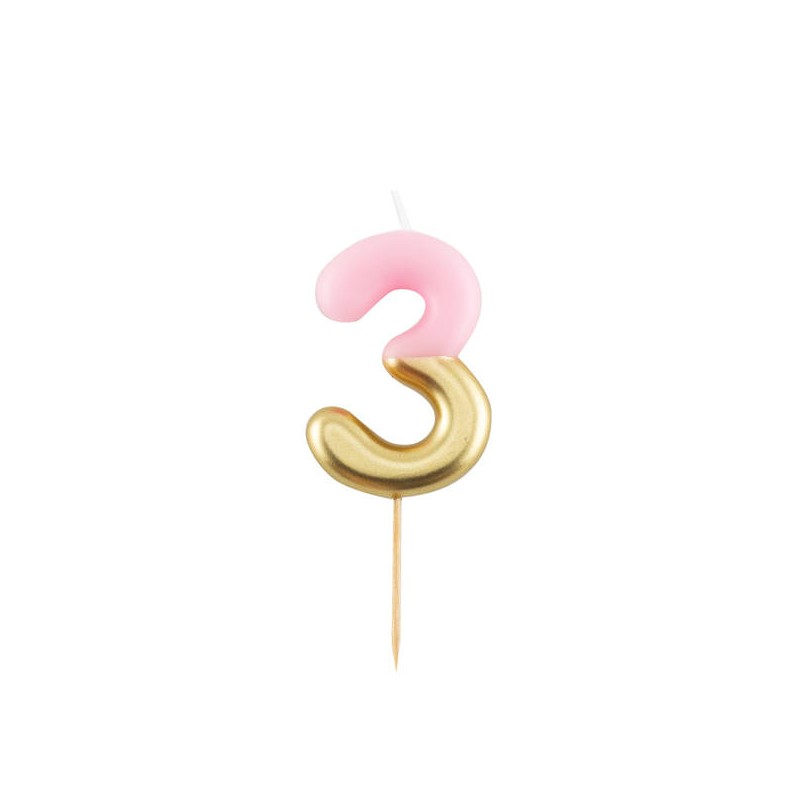 CANDELINA NUMERO 3 ROSA/ORO 10,5cm
