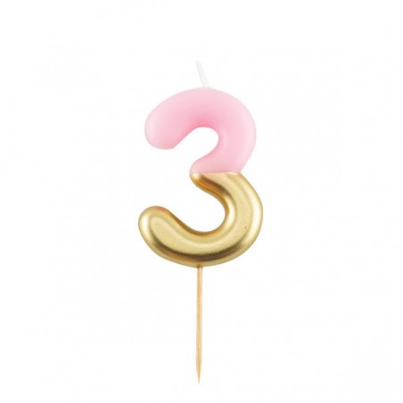 CANDELINA NUMERO 3 ROSA/ORO 10,5cm