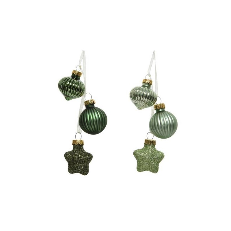 PENDENTI IN VETRO colori ass.ti VERDE C/GLITTER 3pz