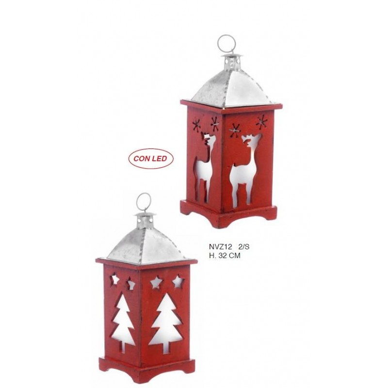 LANTERNA SILVER/RED 2 SOGGETTI H.32cm NVZ12