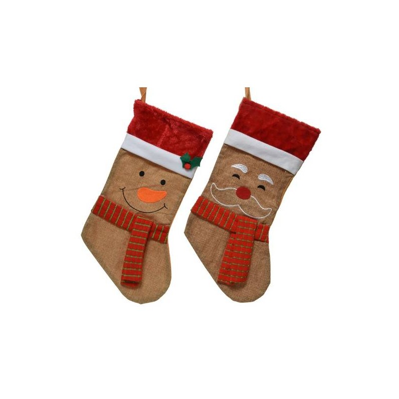 CALZA EFFETTO JUTA CON SOGGETTI NATALIZI 25x46cm