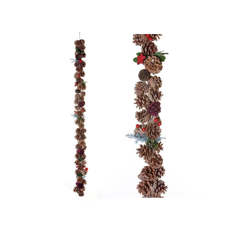 GHIRLANDA C/PIGNE E STELLE ROSSE 120cm