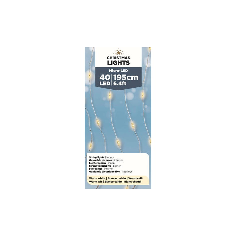 MICRO LED 40 LUCI 1,95mt FILO ARGENTO - BIANCO CALDO INTERNO
