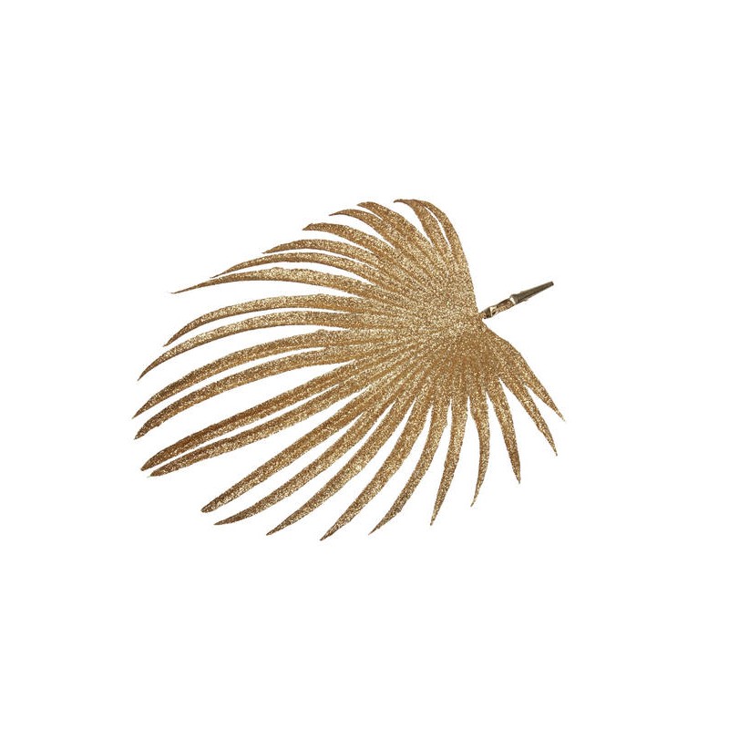 FOGLIA PALMA ORO GLITTER SU CLIP 27x25cm 6pz