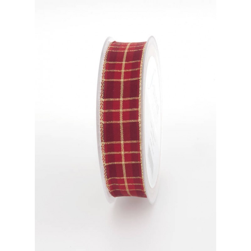 NASTRO TESSUTO LAME' SCOZZESE mm25x20mt ROSSO SCURO-ORO